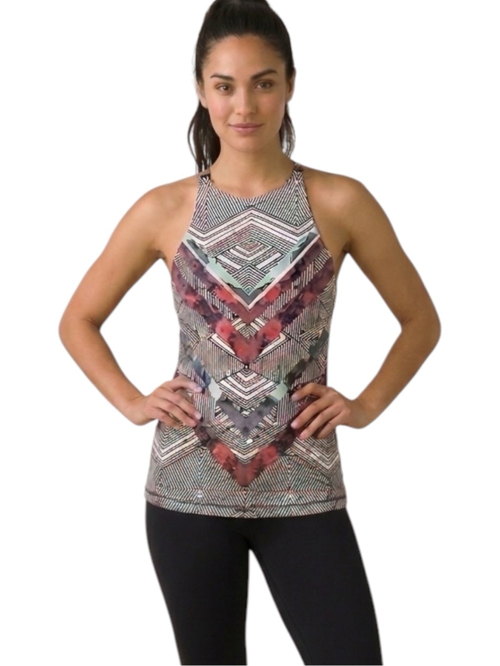 prAna Emsley Geometric High Neck Yoga Tank Built-In Bra Small